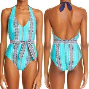 NWT lemlem™ Luchia Deep V turquoise One piece SWIMSUIT size S